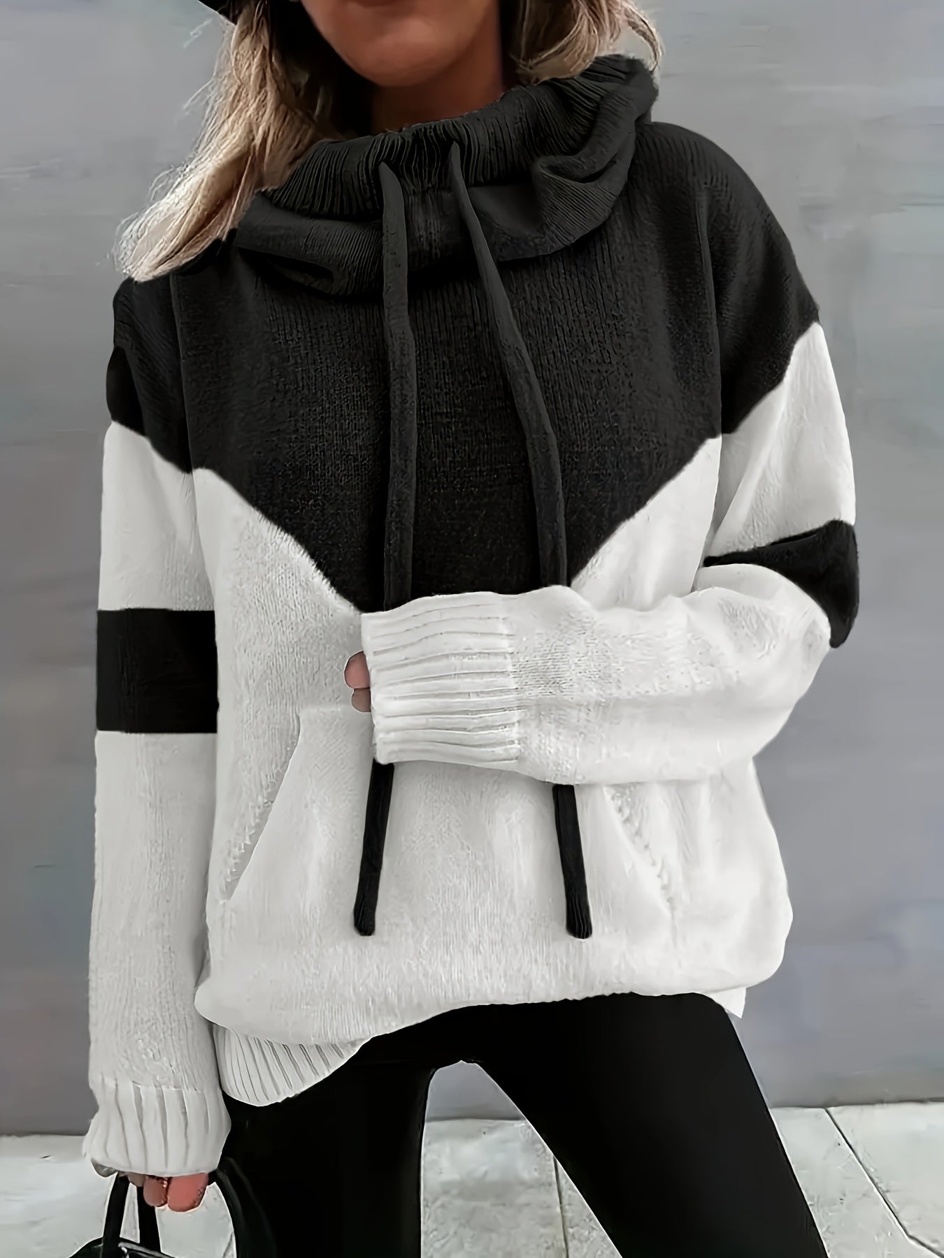 Fudus Damen Herbst Kapuzenpullover mit Tasche im Colorblock-Streetwear-Stil