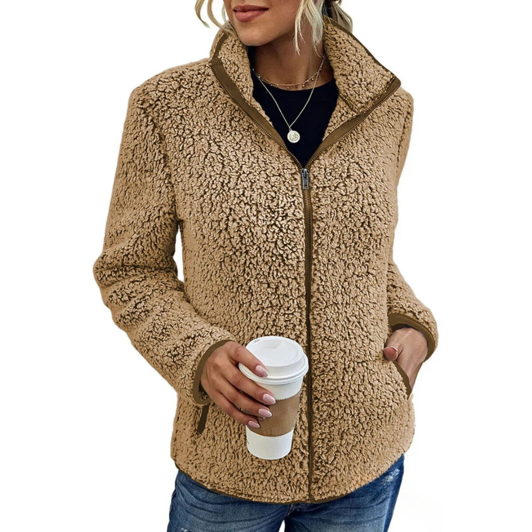 Krohn-e | Weiche Damen Teddyjacke Mit Hohem Kragen Und Reißverschluss