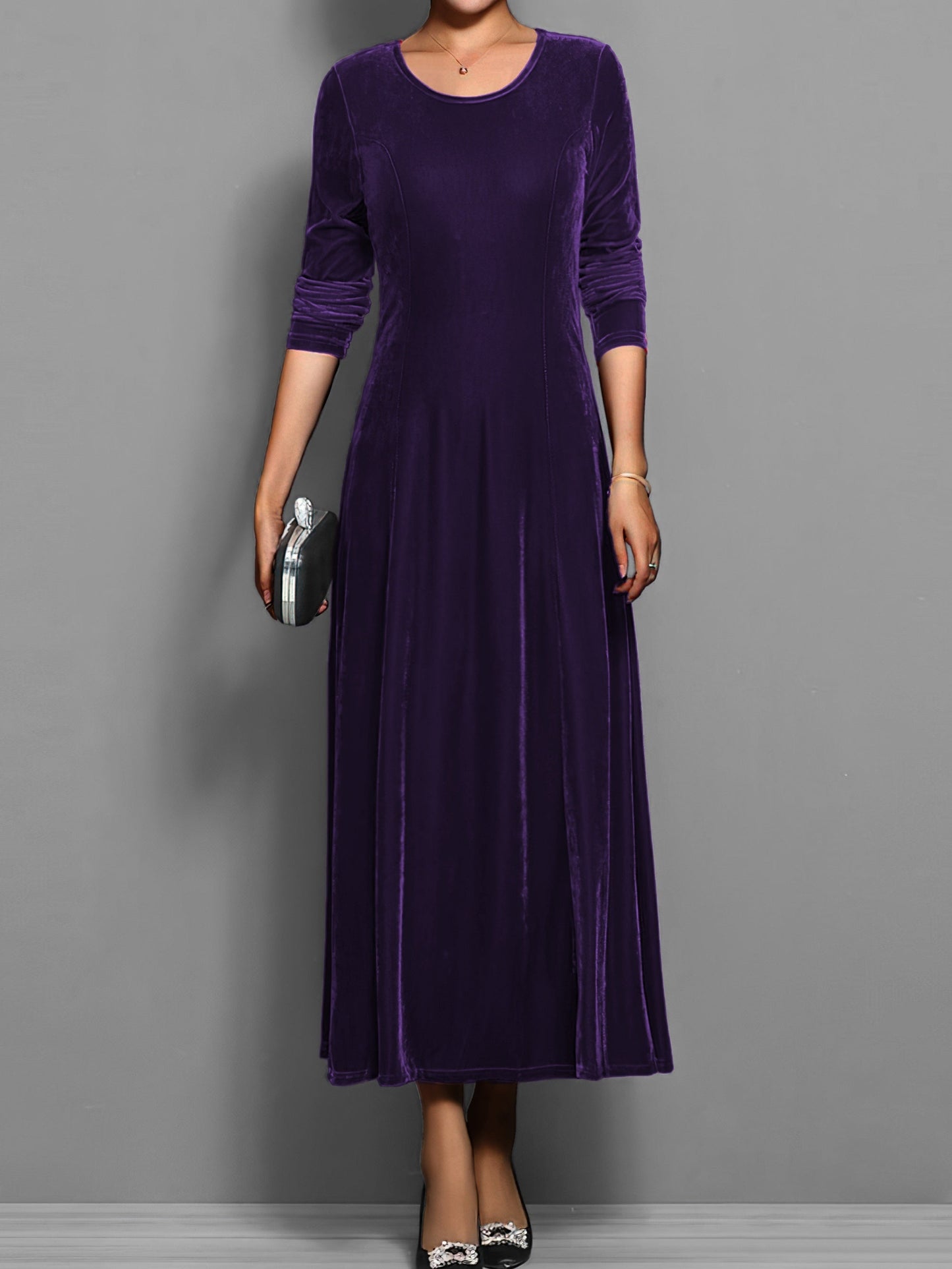 KROHN-E Damen Samtkleid A-Linie Elegant Klassisch