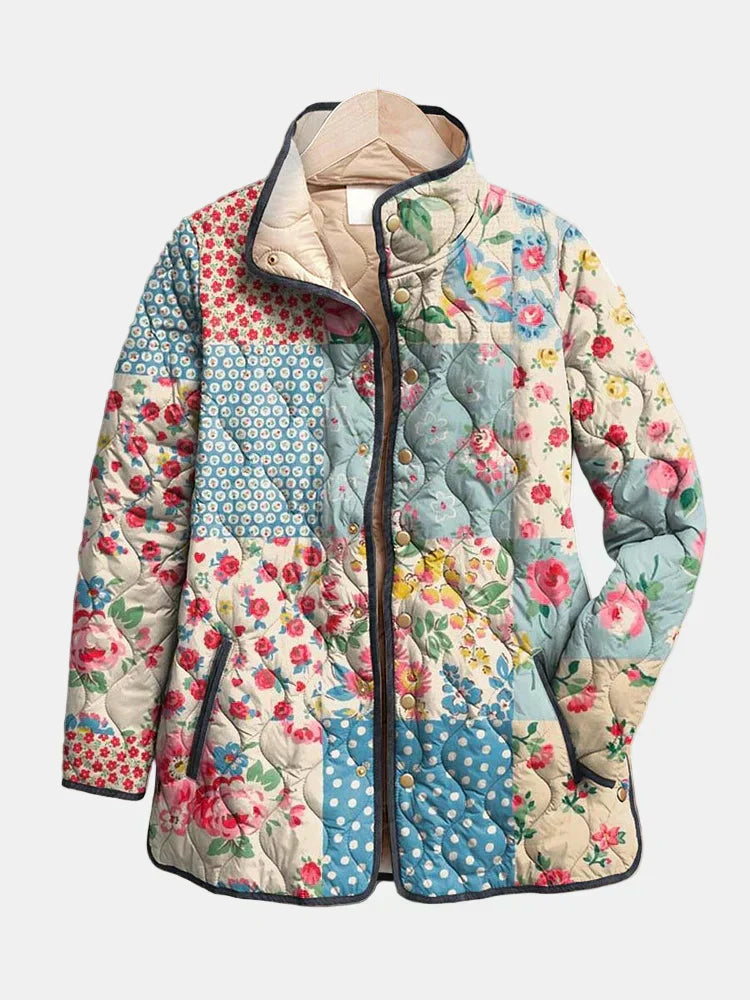 KROHN-E Damen Gesteppte Jacke Blumenmuster Leicht Isoliert