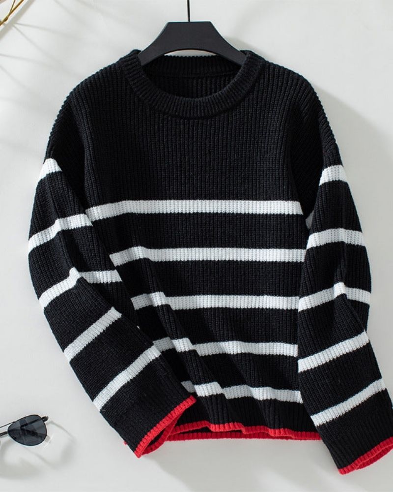 Krohn-e | Klassischer Gestrickter Pullover mit Gestreiftem Muster