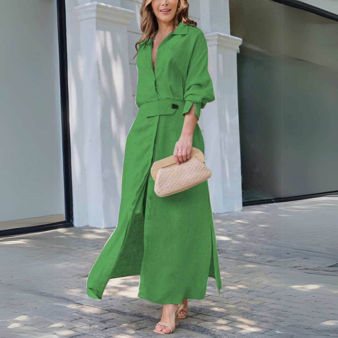 KROHN-E Damen Maxi-Kleid V-Ausschnitt fließend Sommer
