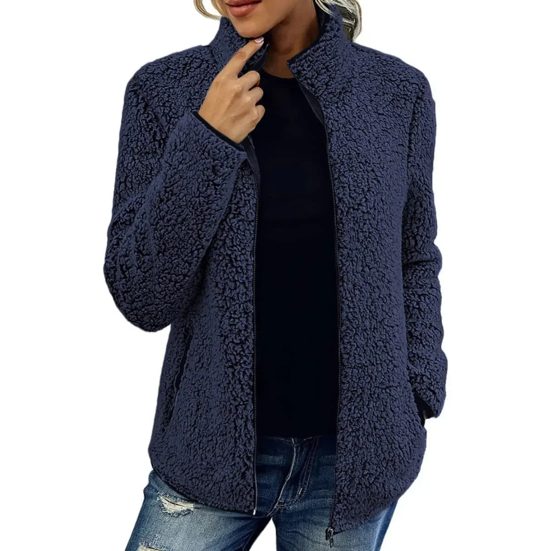 Krohn-e | Weiche Damen Teddyjacke Mit Hohem Kragen Und Reißverschluss