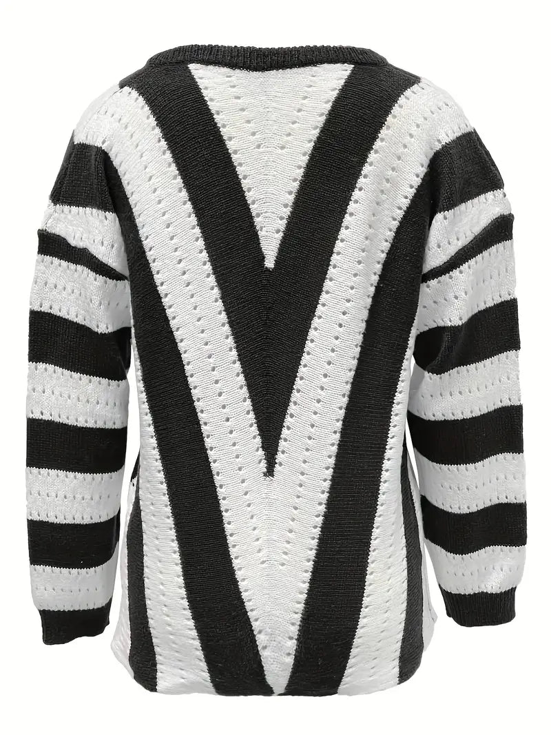 Grace: Gestreifter Pullover mit V-Ausschnitt