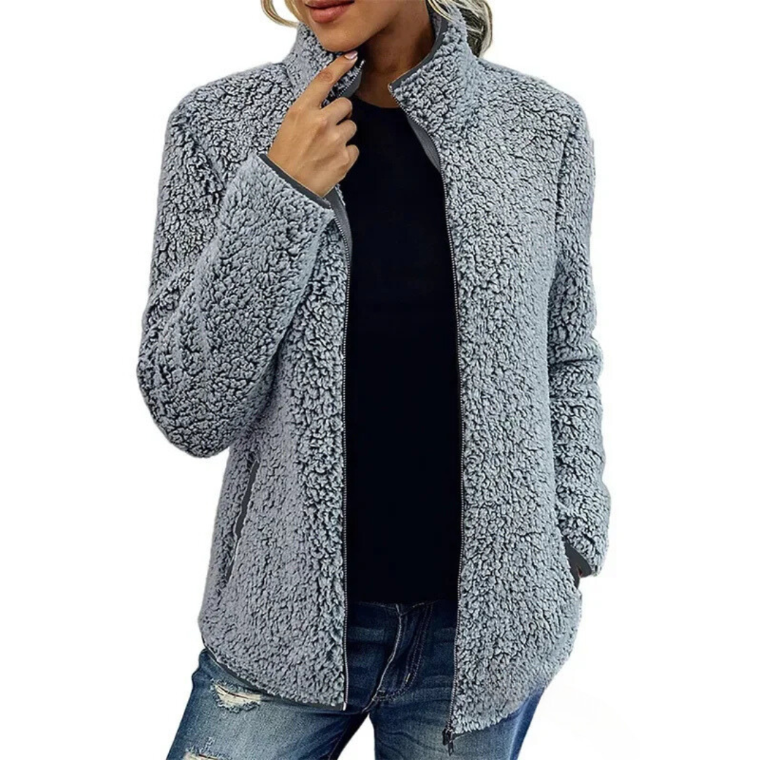 Krohn-e | Weiche Damen Teddyjacke Mit Hohem Kragen Und Reißverschluss