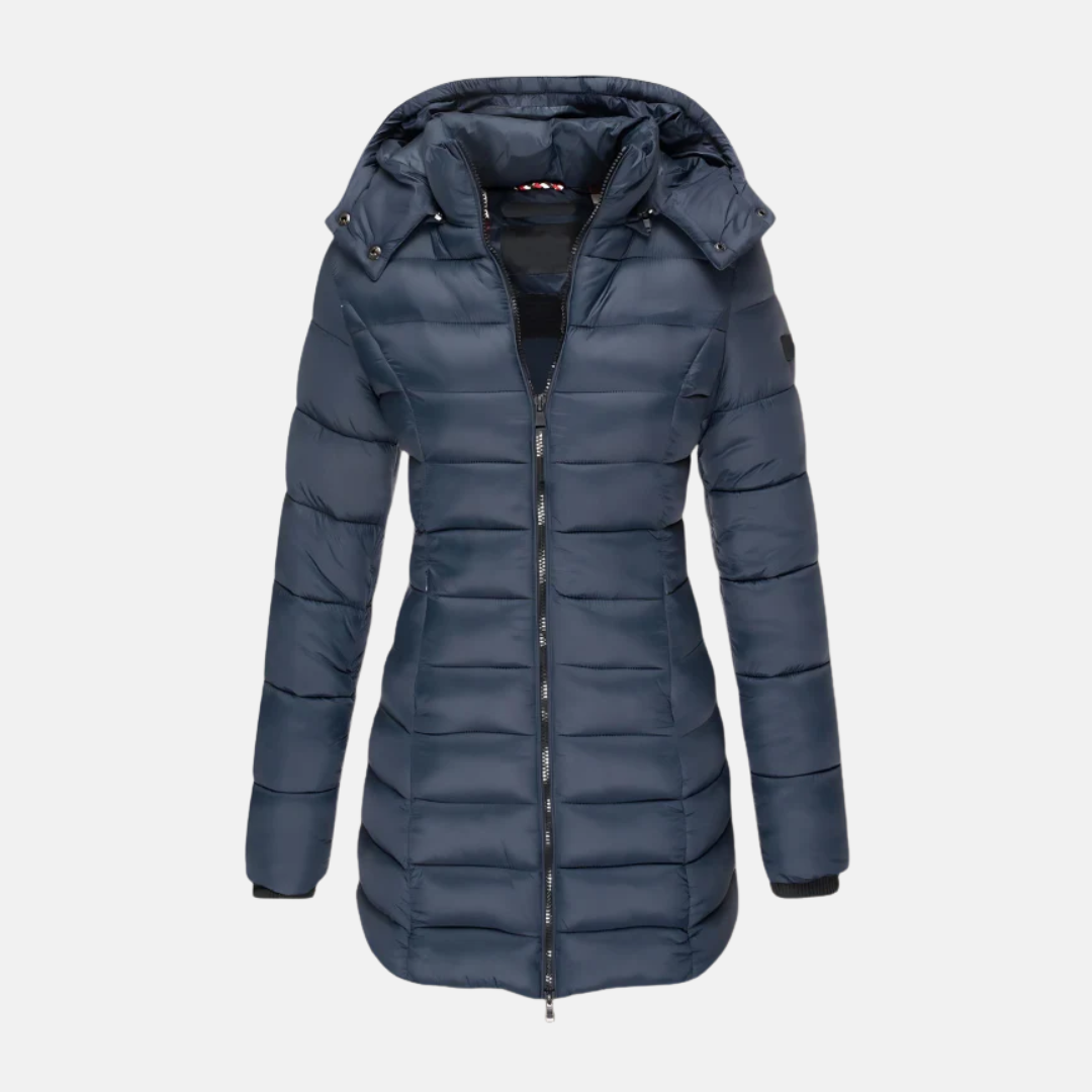 Krohn-e | Pufferjacke - Slim Fit - Gepolstert - Mittellang - Mit Kapuze und Rippbündchen