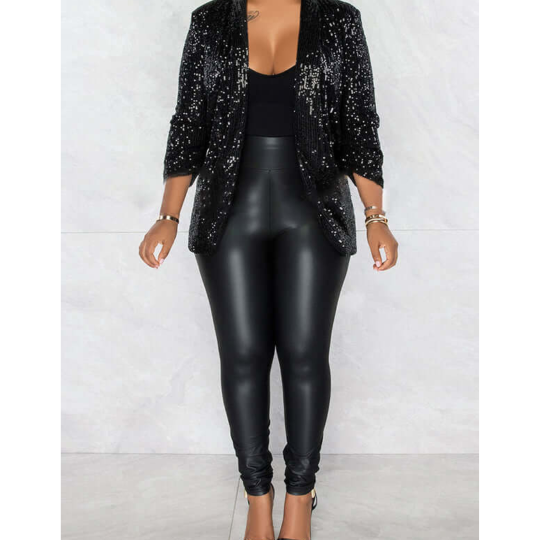 Krohn-e | Damen Glänzender Party Blazer Mantel Pailletten