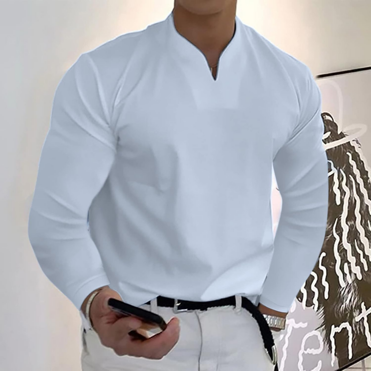 Jem | Herren Langarm Poloshirt V-Ausschnitt Slim Fit Polo