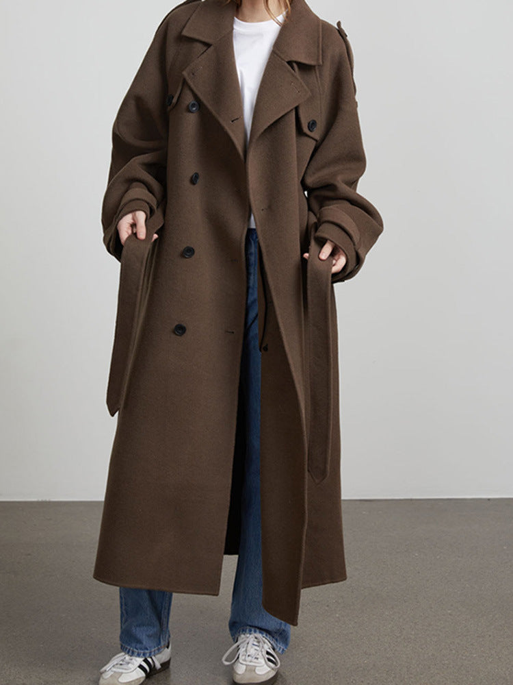 Damen zeitloser Trenchcoat aus hochwertigem Material mit gebundenem Gürtel Krohn-e