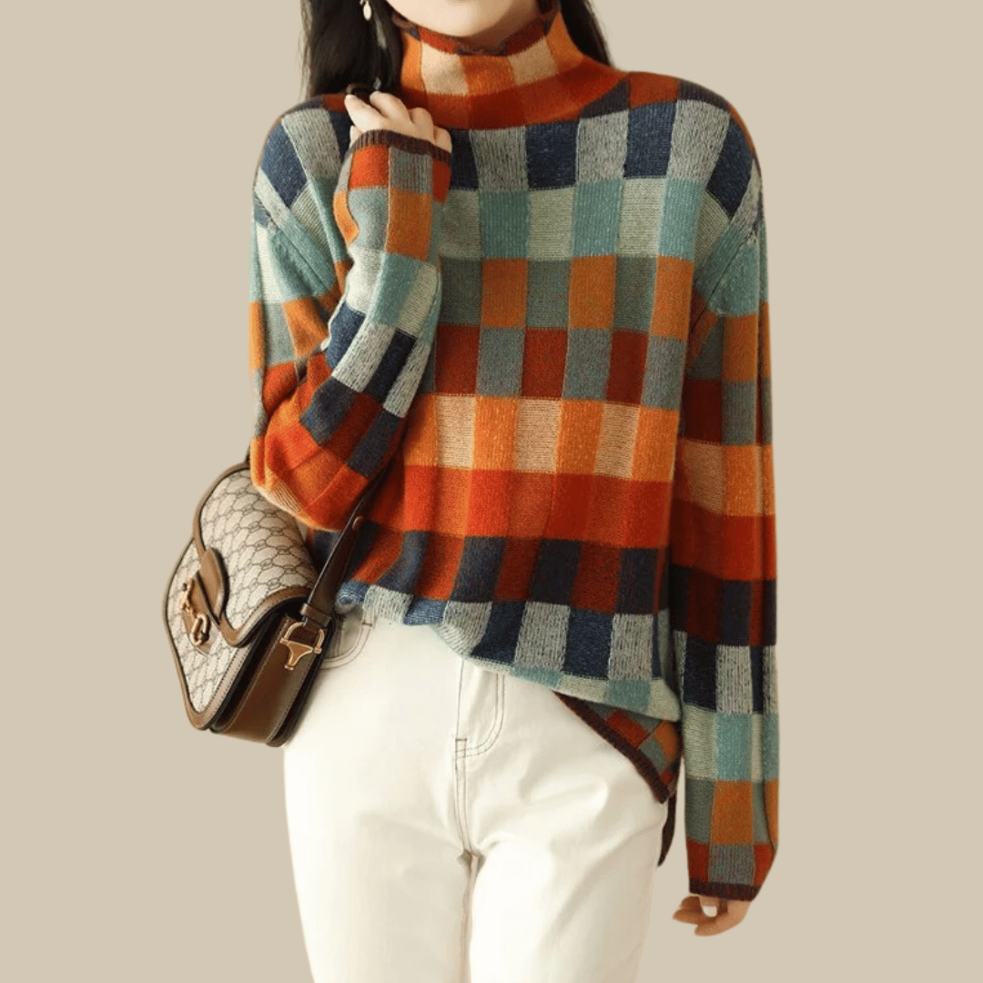Krohn-e | Sweater - Cashmere Patchwork-Turtleneck-Strick