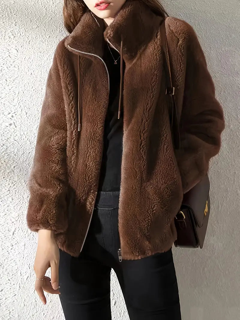 Krohn-e | Kapuzen Teddy-Jacke mit Kordelzug und Reißverschluss