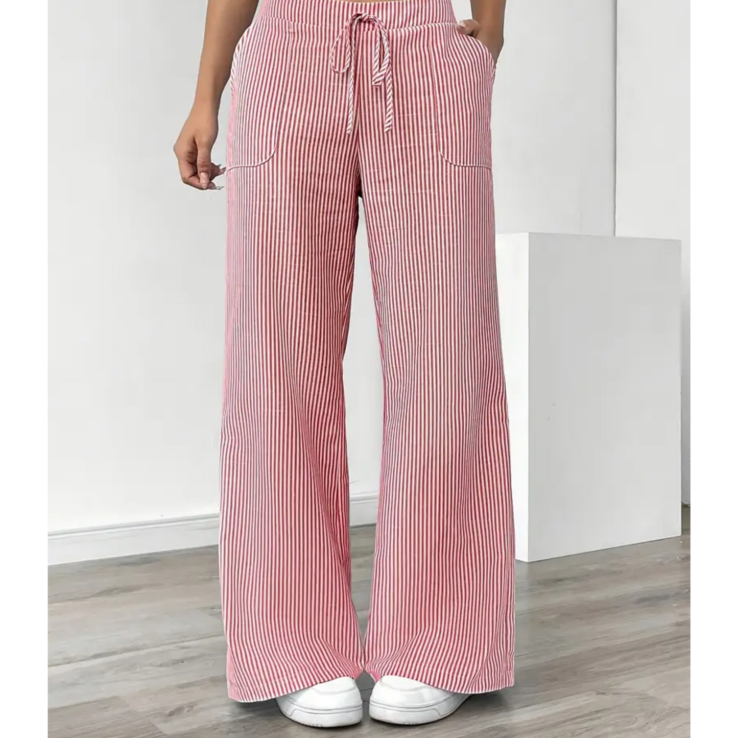KROHN-E Damen Gestreifte Hose Entspannte Passform Taschen
