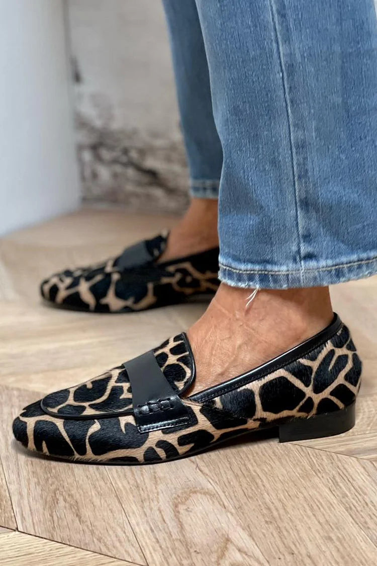 KROHN-E Damen Loafer Animalprint Braun