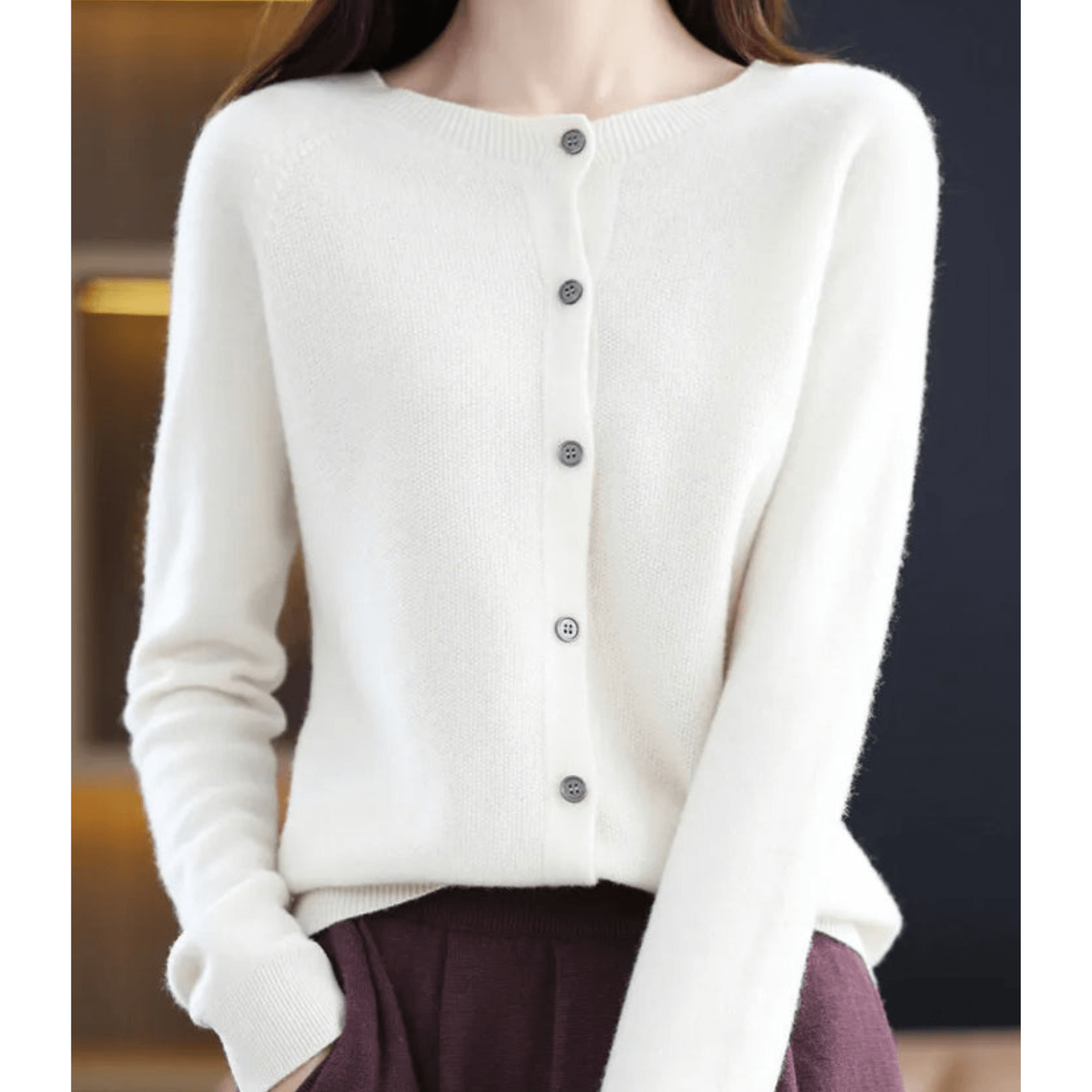 Krohn-e | Damen Feinstrickjacke Mit Rundhalsausschnitt
