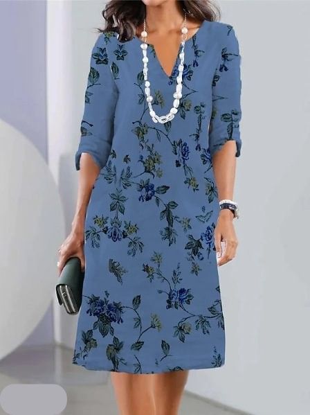 KROHN-E Damen Tunika-Kleid Blumenmuster Fließend A-Linie Sommer