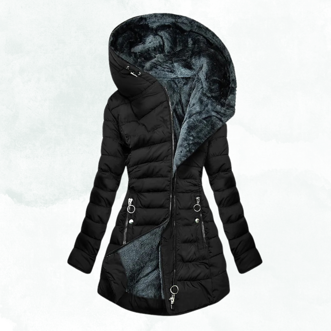 KROHN-E Damen Wintermantel Kunstfell-Futter Elegant Warm