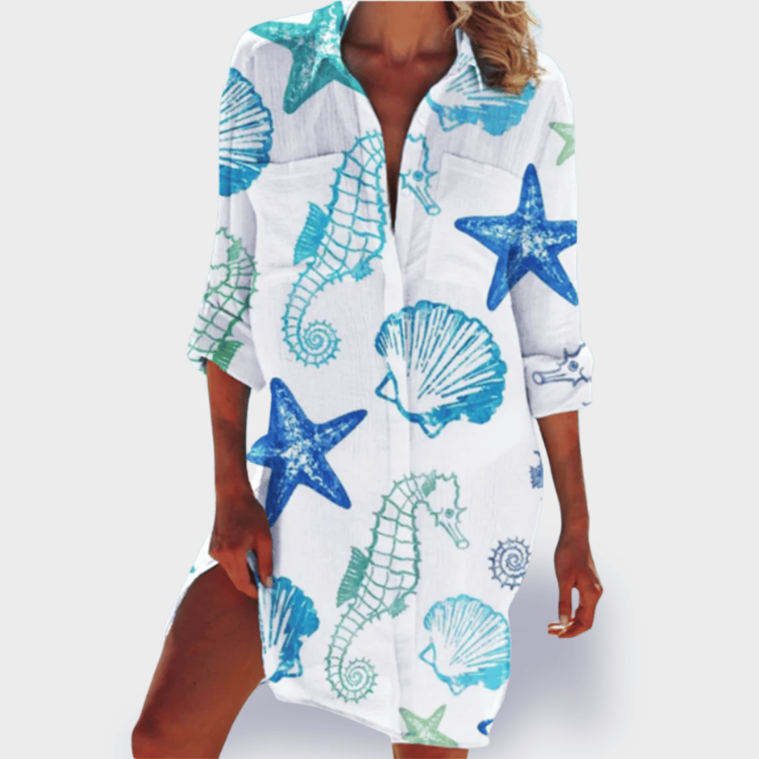 KROHN-E Damen Fließendes Kleid Lebendiges Design Leichter Stoff