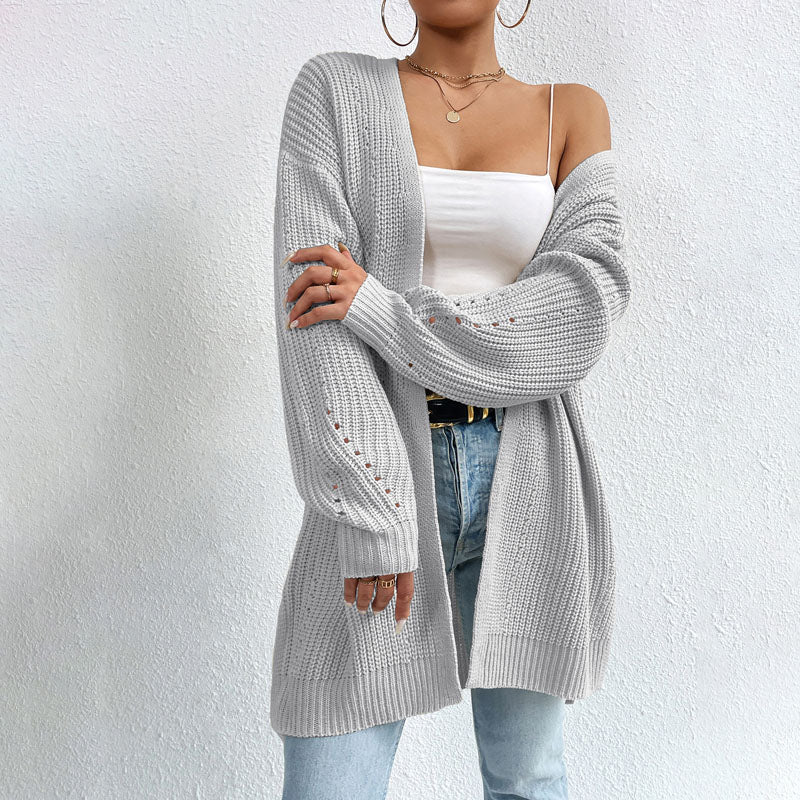 Krohn-e | Einfarbige Elegante Strickjacke mit Taschen
