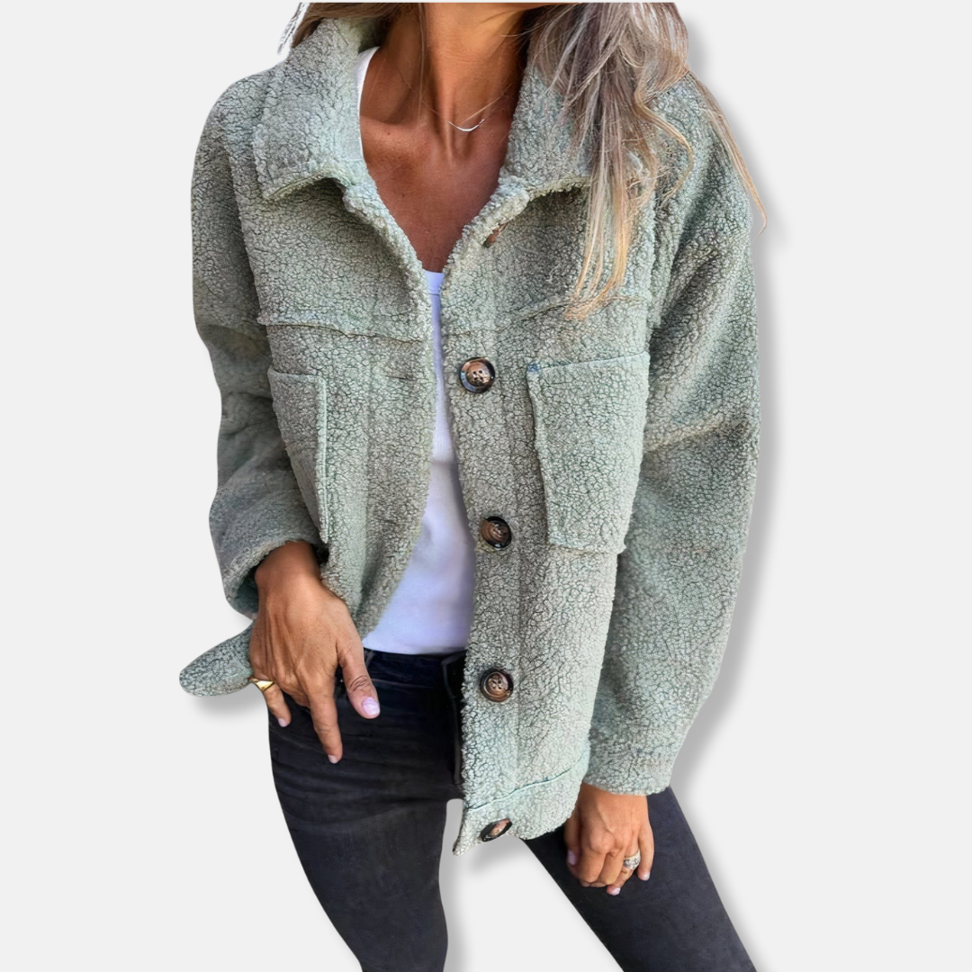 Krohn-e | Sherpa-Jacke - Weiche Flauschige Textur - Lockere Passform - Knopfverschluss und Taschen