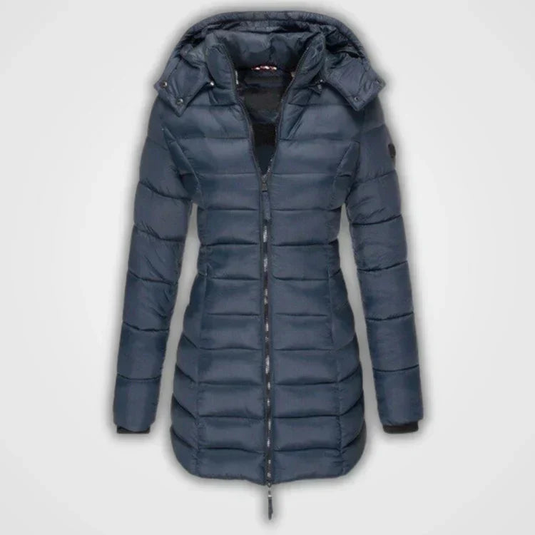 Krohn-e | Lange gesteppte Kapuzenjacke für Damen ideal für den Winter