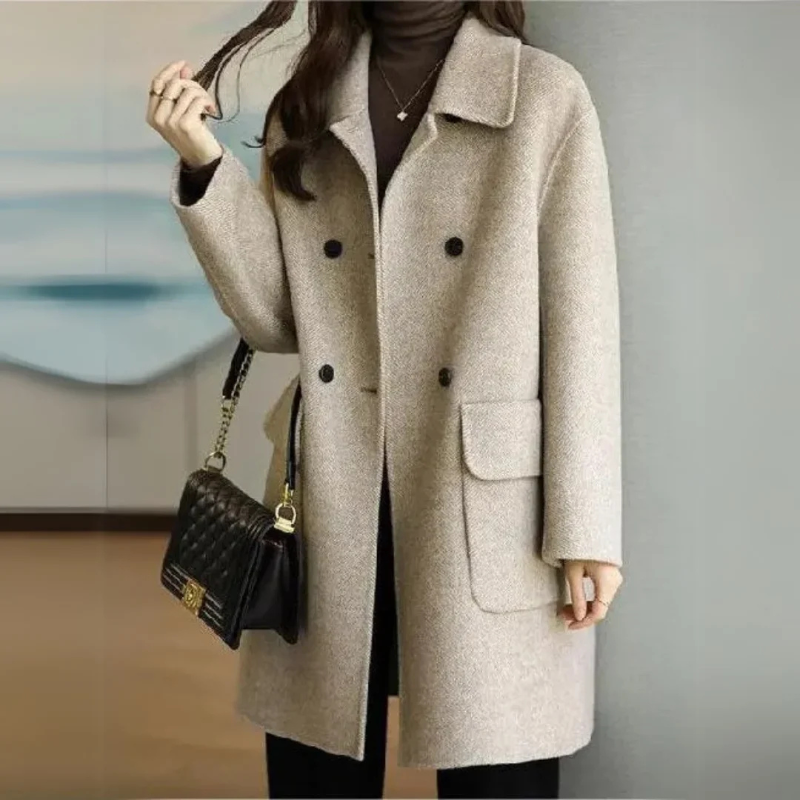 Krohn-e | Warme Damen Wolljacke mit Langer Passform und Knopfverschluss
