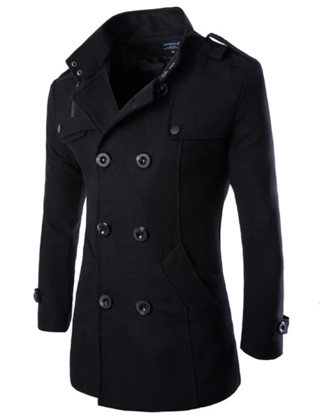 Herren-Peacoat mit Doppelknopfreihe und hohem Kragen