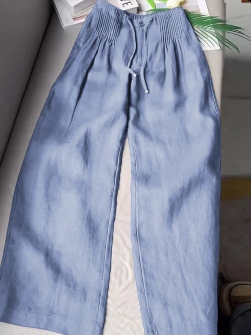KROHN-E Damen Wide-Leg Hose Elastikbund Leicht Fließend Entspannt