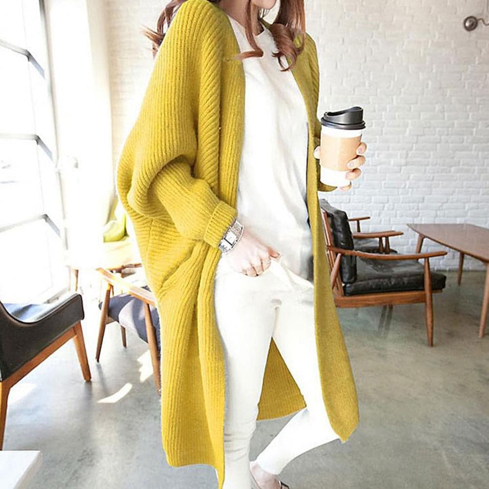 Krohn-e | Langer Cardigan - Weiches Strickmaterial - Offene Vorderseite - Lockere Passform mit Taschen