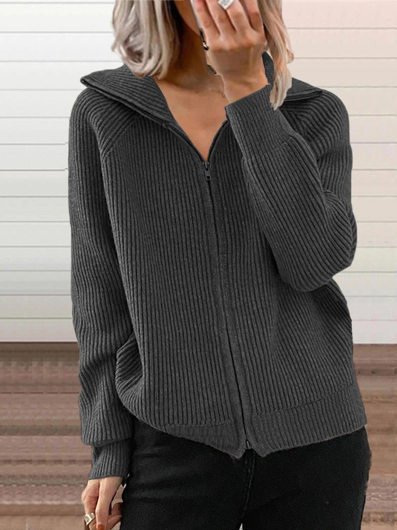 Krohn-e | Dicke Baumwoll-Strickjacke mit Reißverschluss