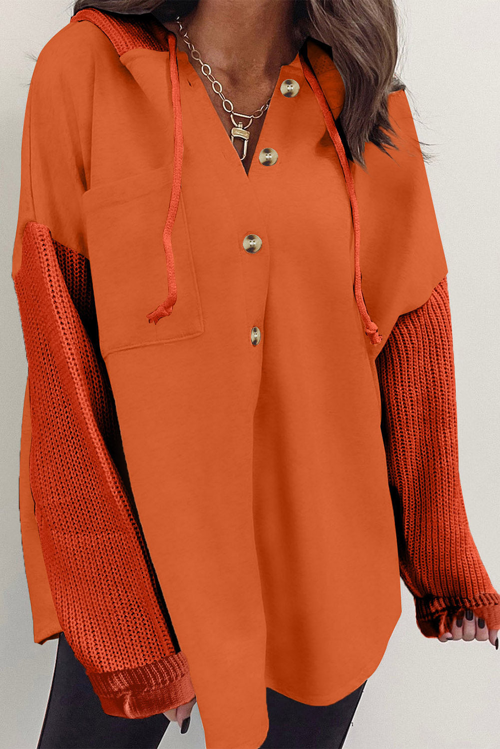 Krohn-e | Langärmelige Bluse mit Kapuze und Knöpfen Baumwollmischung Komfort und Stil