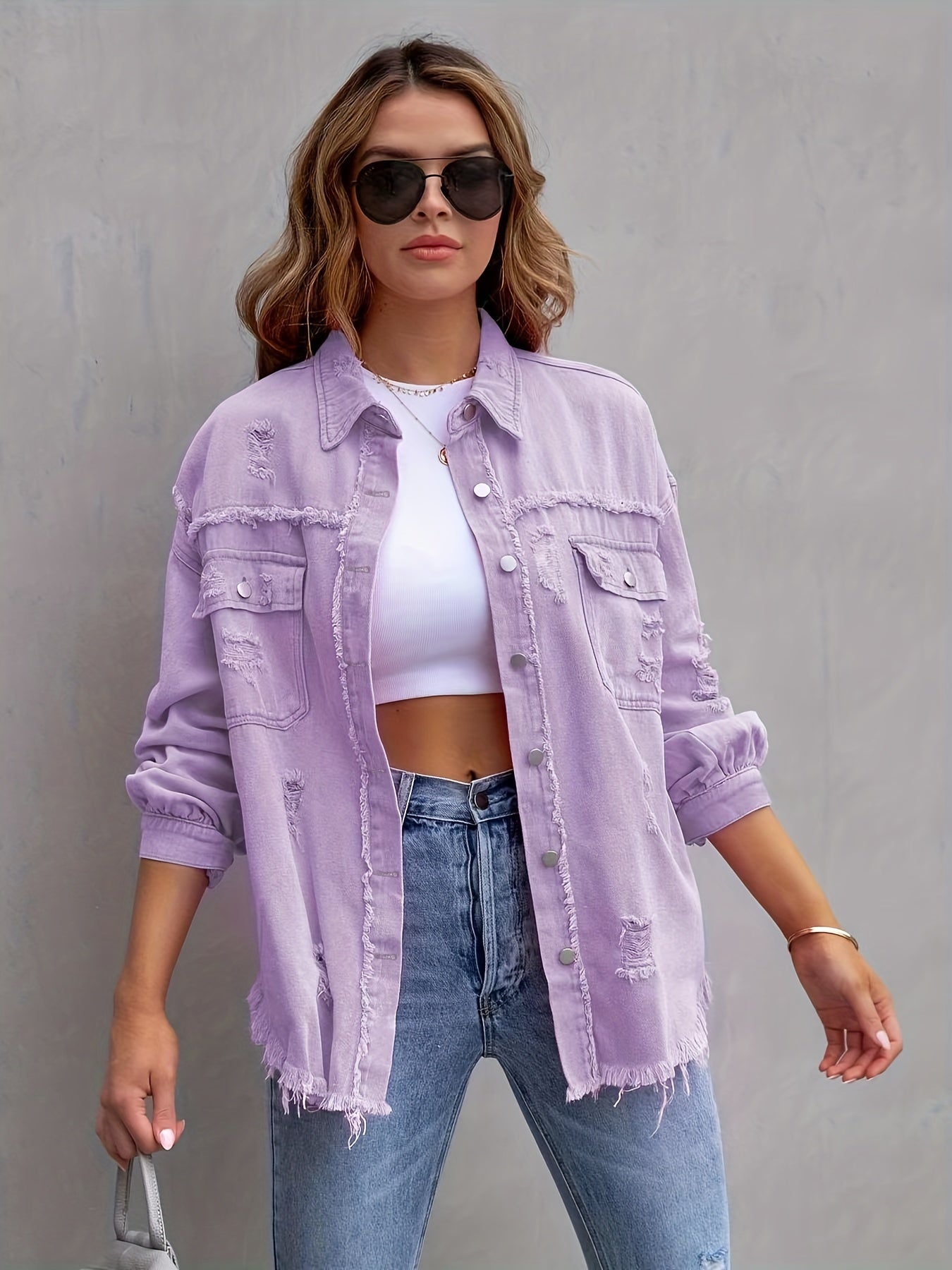 Oversized Serdia Distressed Denim Jacket