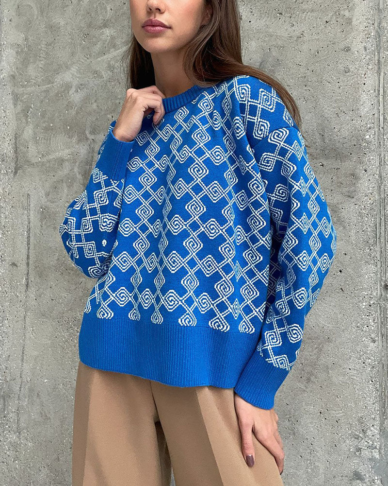 Krohn-e | Muster Strickpullover Weich und Trendy Statement-look
