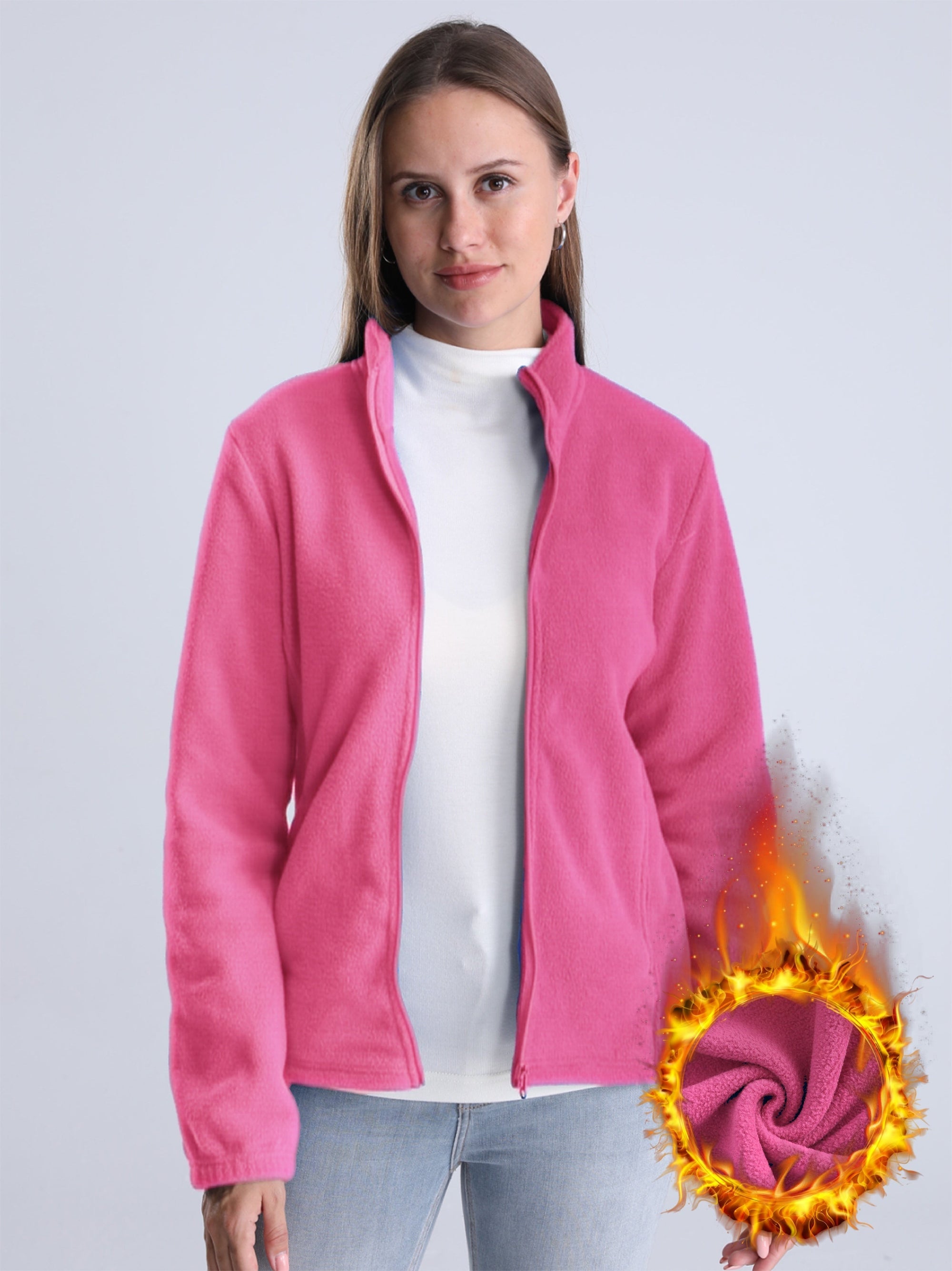Krohn-e | Unifarbene Fleece-Jacke mit Reißverschluss und Taschen