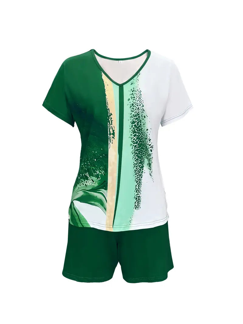 Fudus Bohemian Kurzarm Top mit V-Ausschnitt, Frühling/Sommer