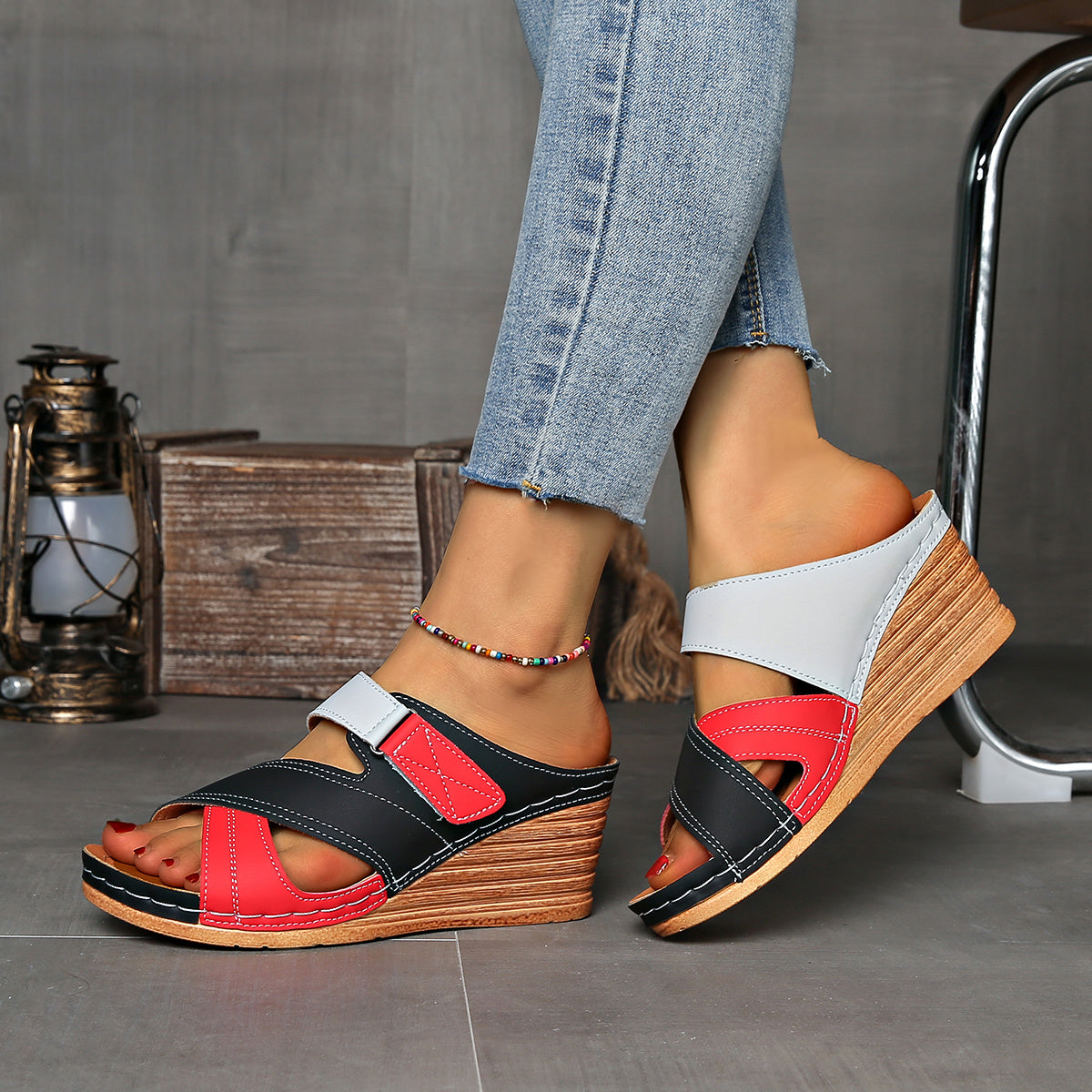 KROHN-E Damen Wedge-Slides Komfort Colorblock Design