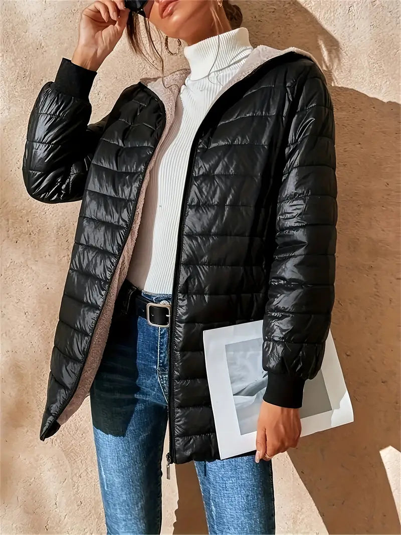 Krohn-e | Mittellange Kapuzen Steppjacke