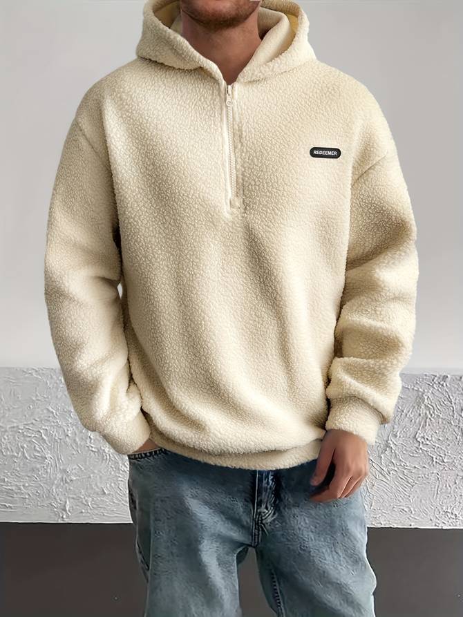 Fudus Langarm-Fleece-Pullover mit Halb-Reißverschluss und Kapuze