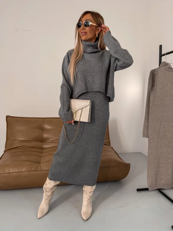 Krohn-e | Bequemes Strick Damen Satz mit Rollkragenpullover