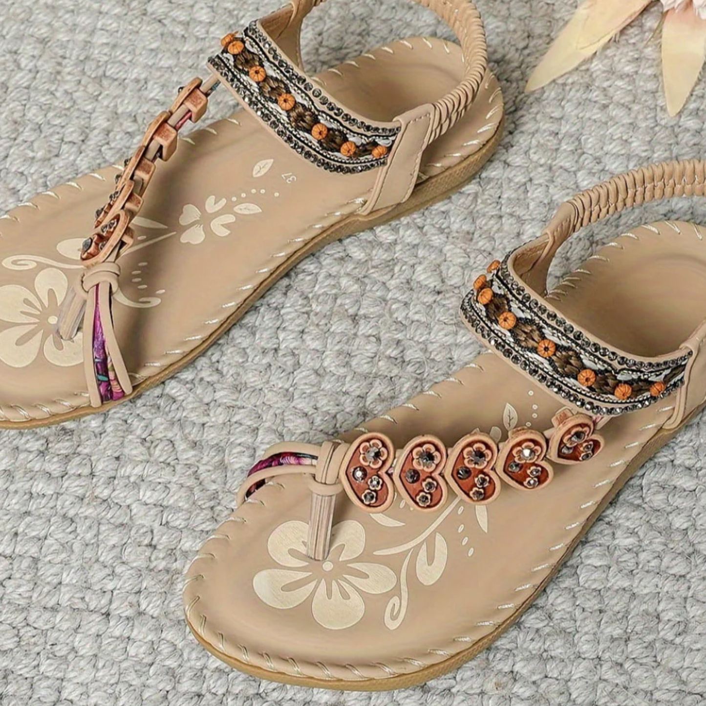 KROHN-E Damen Sandalen Boho-Style Gepolstert Sommer Strand