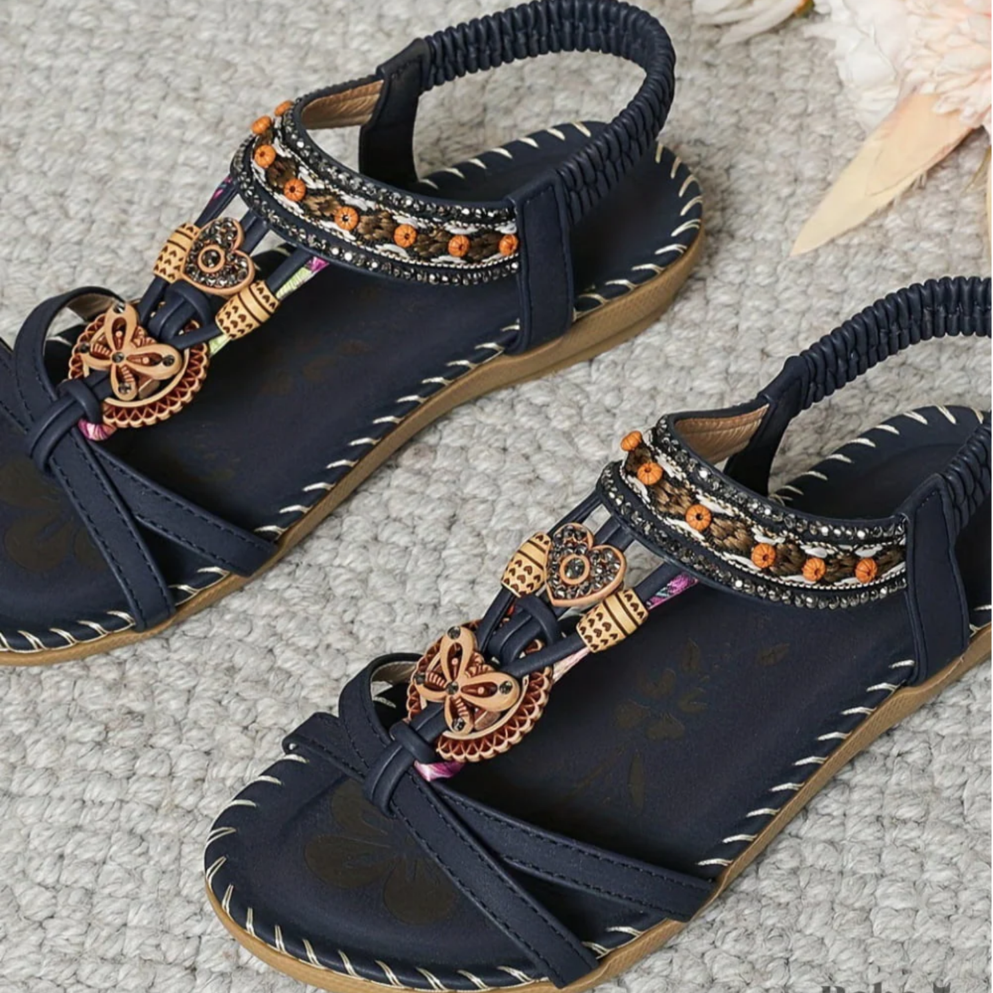 KROHN-E Damen Sandalen Boho-Style Gepolstert Sommer Strand