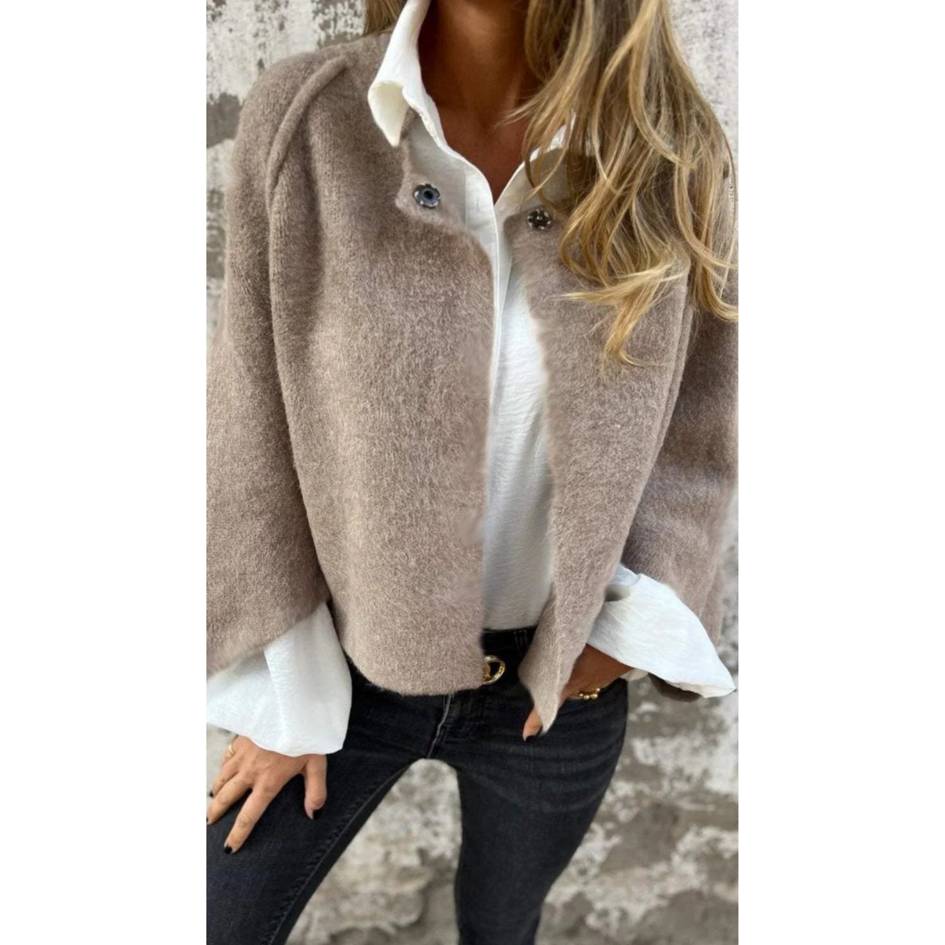 KROHN-E Damen Mantel klassisch tailliert Wolle Beige Wintermantel