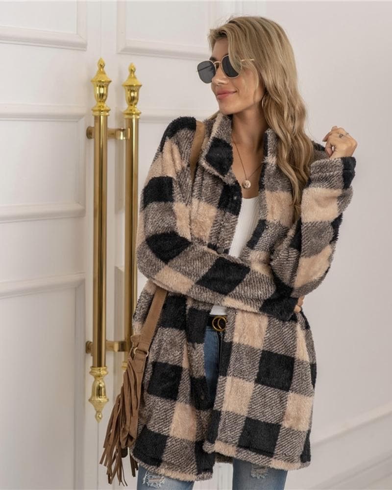Krohn-e | Karierter Mantel - Weich und Warm - Oversized Passform - Knopfverschluss