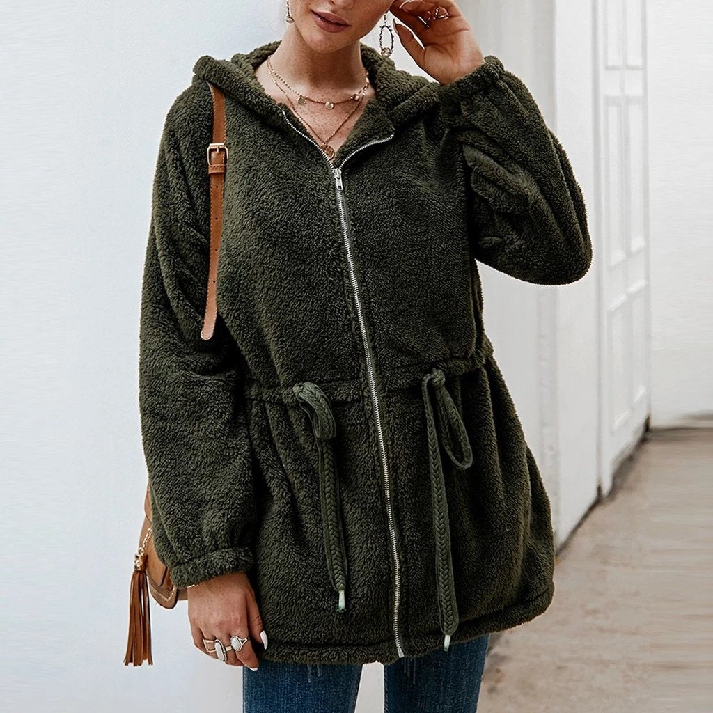 Krohn-e | Teddyjacke - Weicher Plüsch - Kapuze & Reißverschluss - Oversized Passform - Taschen