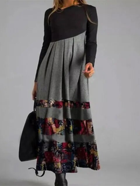 Elegantes Vintage Retro Kleid von Yollie® mit gemustertem V-Ausschnitt