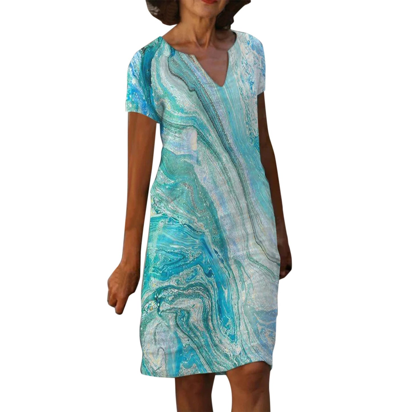 Baumwoll-Leinen Kleid mit V-Ausschnitt von Fudus