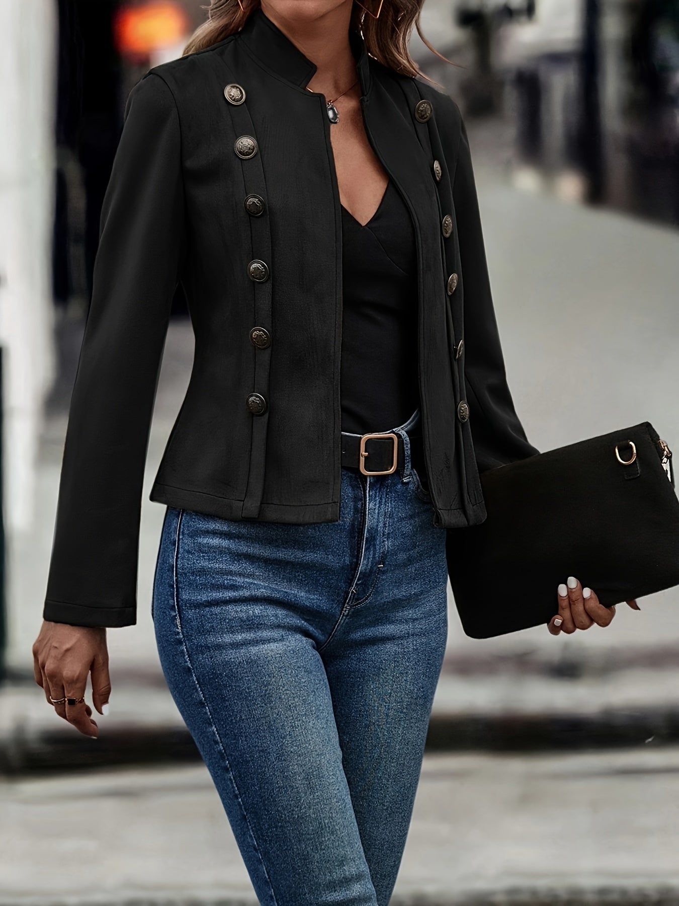 Krohn-e | Militärisch Inspirierte Blazer mit Knopfdetails Polyester Stilvoll und Scharf