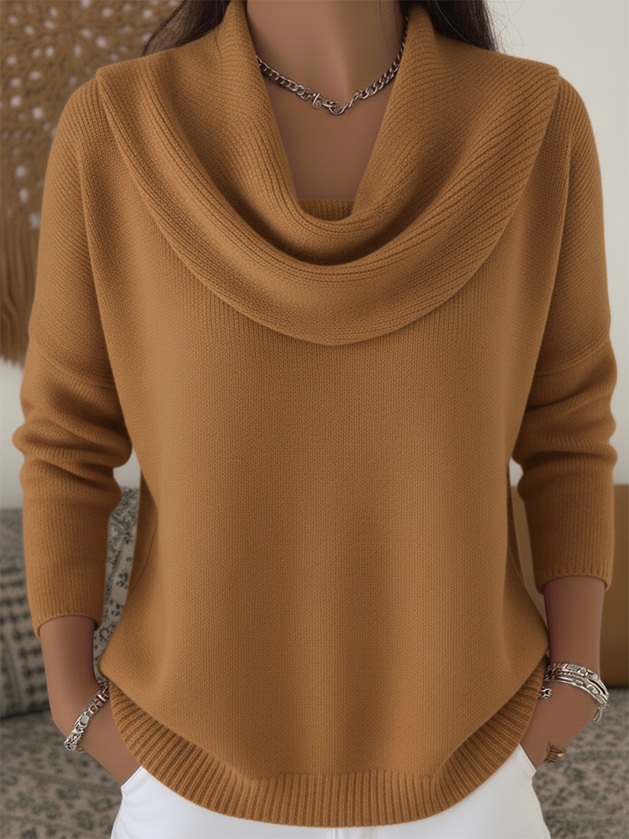 KROHN-E Damen Strickpullover Cowl-Kragen Relaxed-Fit Weich