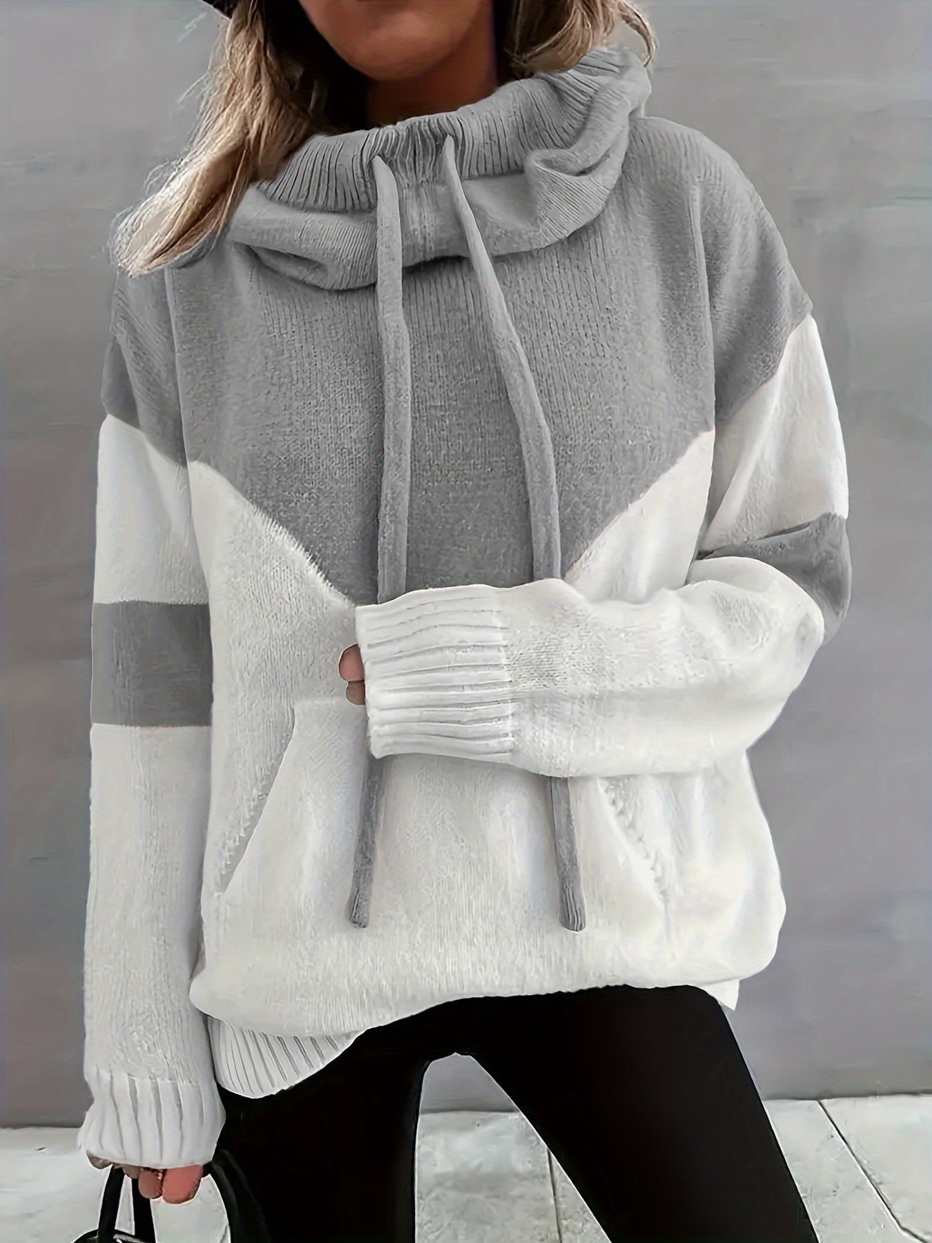 Fudus Damen Herbst Kapuzenpullover mit Tasche im Colorblock-Streetwear-Stil
