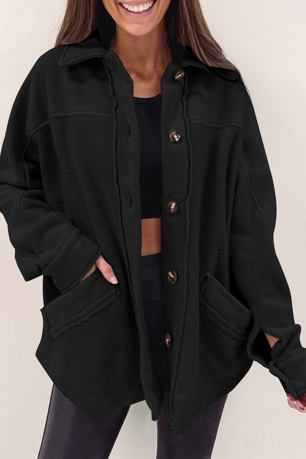 Krohn-e | Weiche Fleecejacke mit Großen Knöpfen Polyester Komfort und Warmer Stil