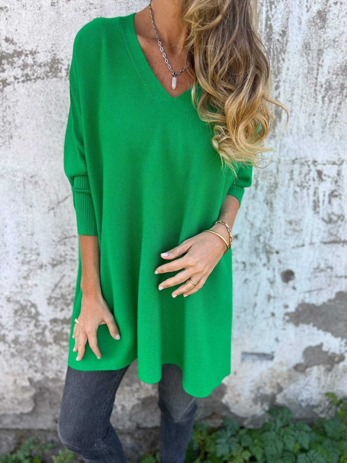 Krohn-e | Pullover - Damen Herbst Oversized Gestrickter V-Ausschnitt Pullover